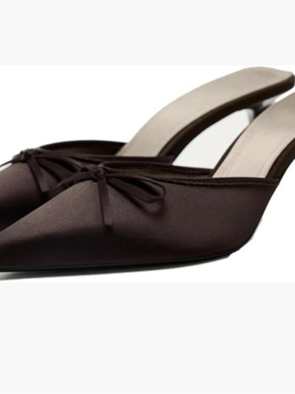 Zara Women’s Brown Satin Pointed-Toe Slip-On Heels